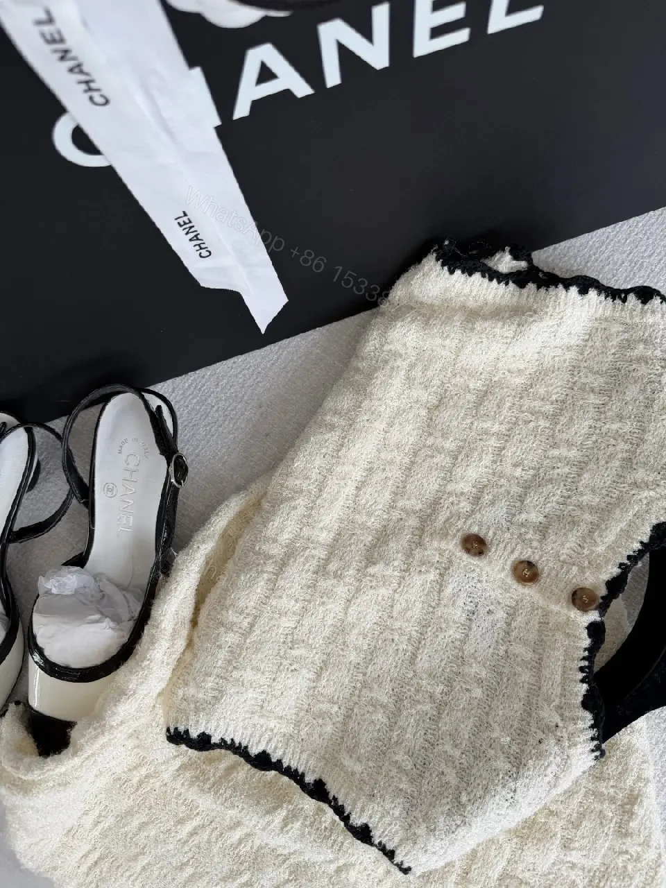 View 6 of Textured Knit Dress: Cream, Bouclé, Sleeveless, Luxe Trim, Midi Dress