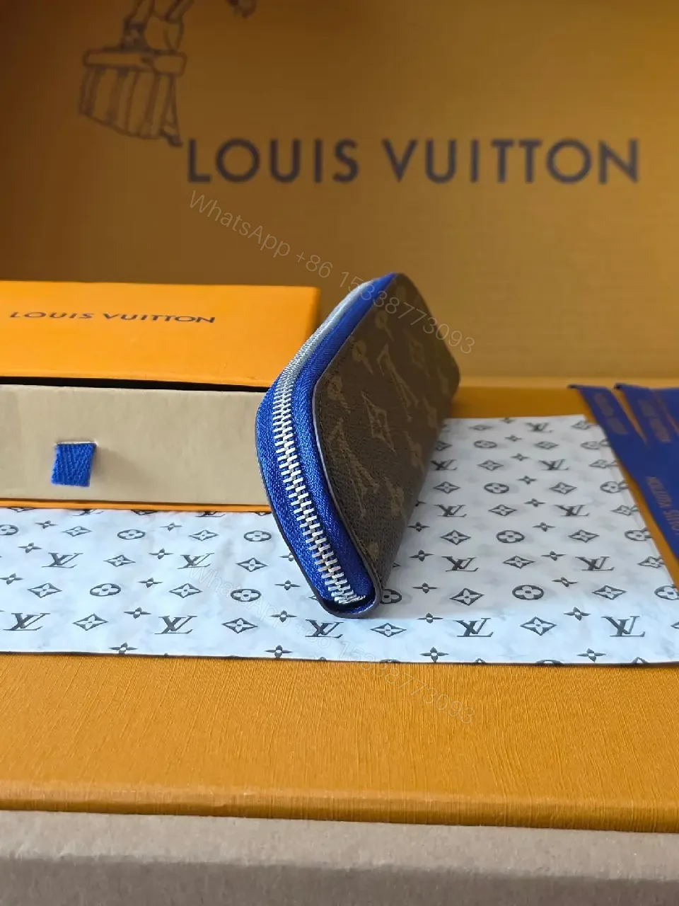 View 5 of Blue Zip Monogram Wallet Case: Compact Luxury Organizer