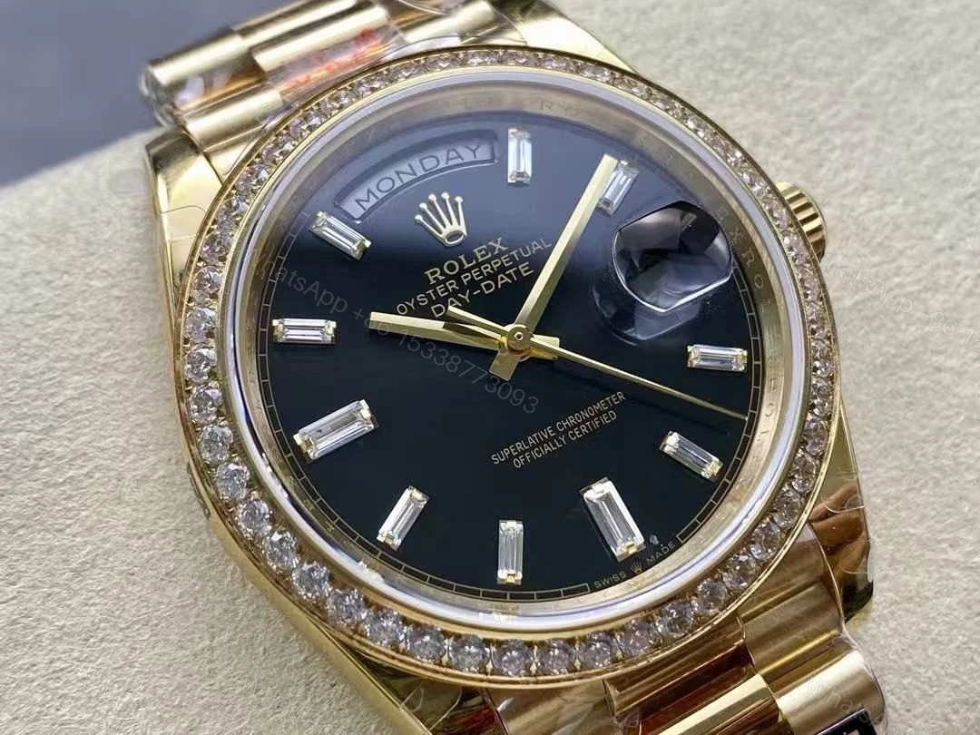 View 3 of Replica Rolex Day-Date 228398TBR Yellow Gold & Diamonds Black Dial
