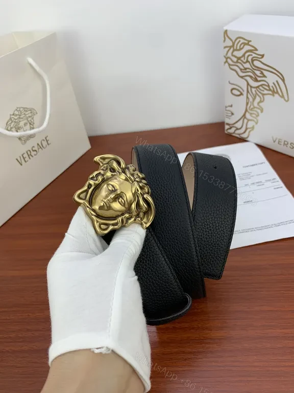 Medusa Buckle Leather Belt - Luxury Gold Accent, Versace-inspired Style — view 1