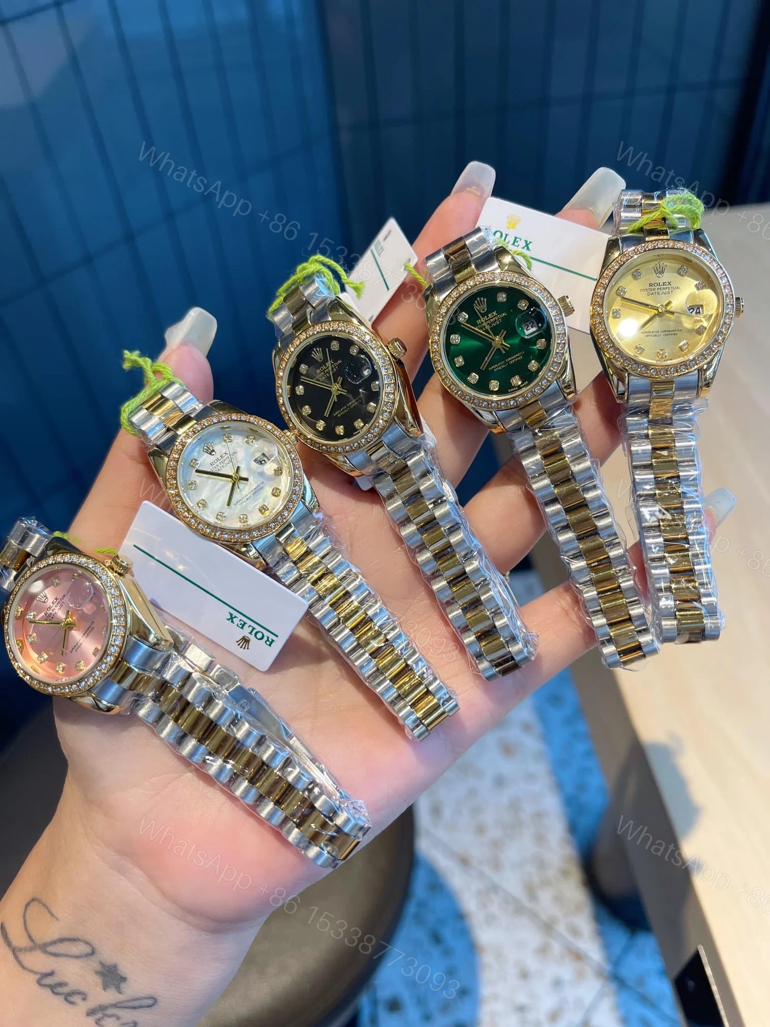 View 5 of Rolex Datejust Diamond Dial Silver And Gold In Green 28Mm