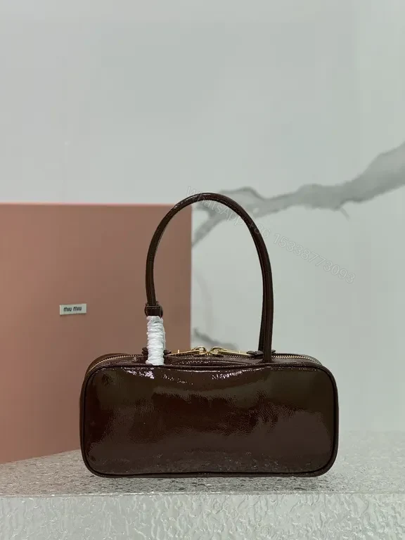 View 6 of Compact Miu Miu Patent Leather Handbag: Gold Hardware, Structured