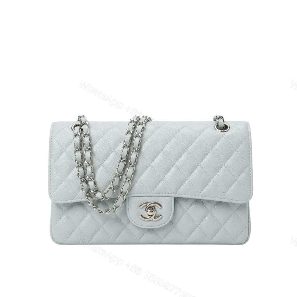 Chanel Classic Double Flap Bag Silver Hardware Baby Blue 25cm — view 1