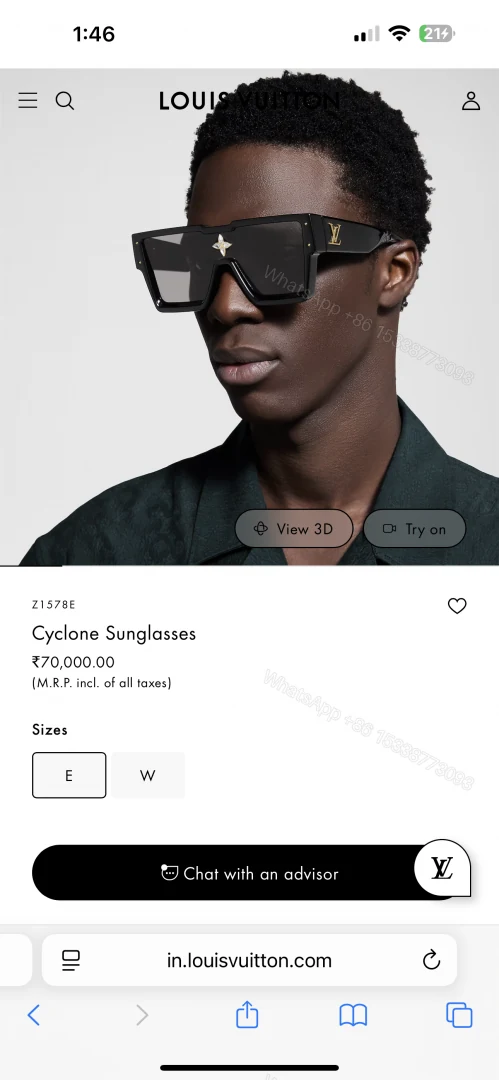 View 2 of First Copy Louis Vuitton Black Geometric Square Frame Men’s Sunglasses