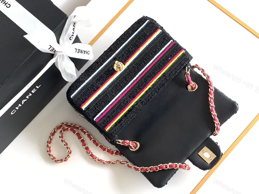 View 6 of Colorful Tweed Crossbody Bag: Compact Luxury in Striped Style
