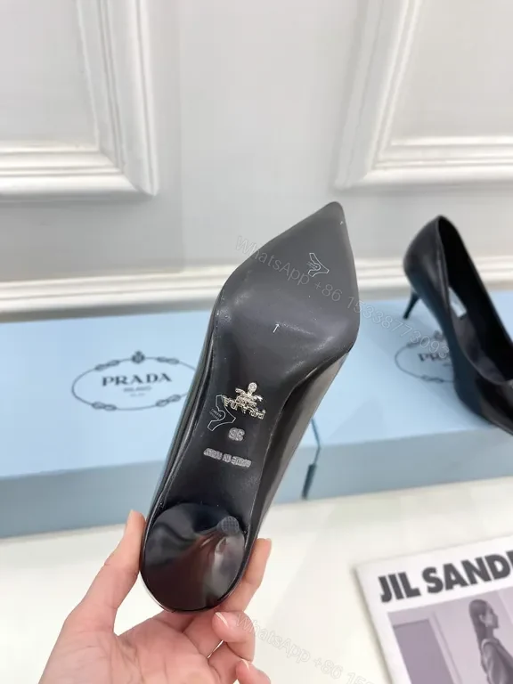 View 7 of Sleek Black Leather Pumps - Prada Hardware Chelsea-Style Pumps