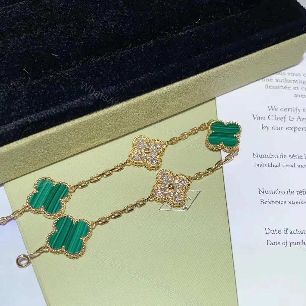 View 2 of VCA Vintage Alhambra Bracelet, Yellow gold, Diamond, Malachite