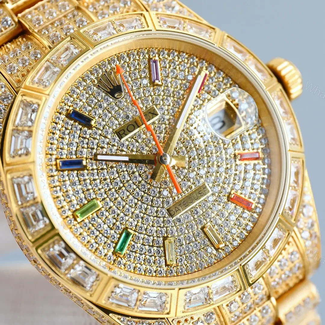 View 5 of Best Rolex Datejust Full Diamond replica· 41MM Gold President Bracelet Edition RG-DATEJUST41-FULL-DIAMOND-GOLD
