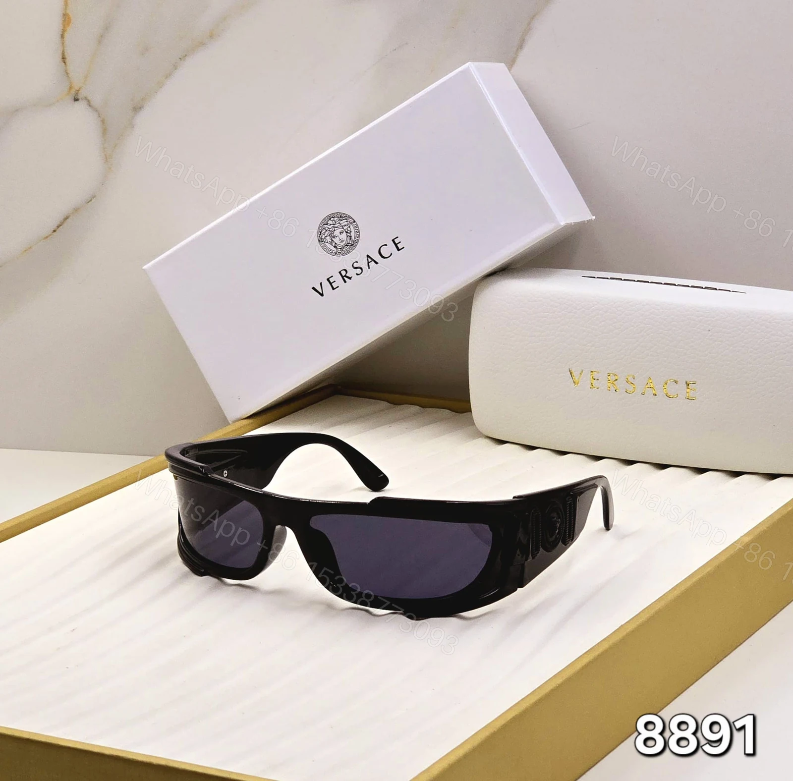 View 3 of Versace 8891 Rectangular Sunglasses Black-Red