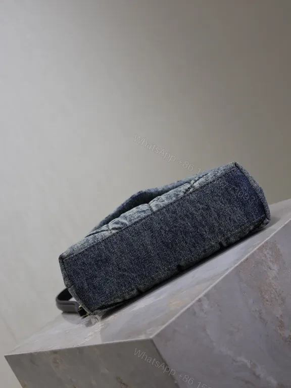 View 8 of Quilted Denim Clutch with YSL Hardware - Luxe Compact Bag