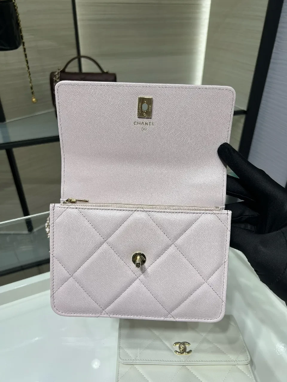 View 5 of Quilted Mini Bag: Soft Pink, Gold Hardware, Luxe Style, Crossbody Ready
