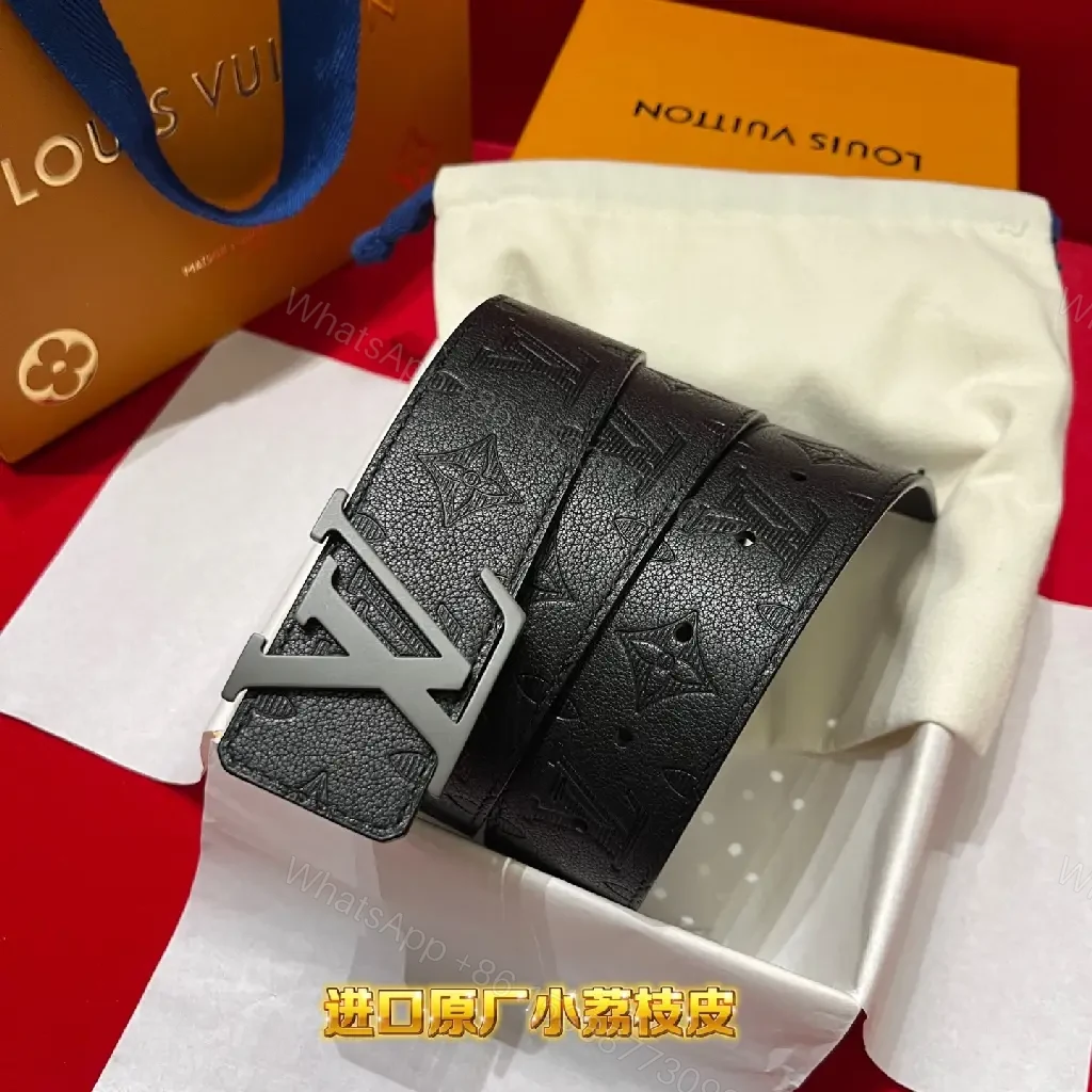 View 4 of Monogram Leather Belt: Elegant, Gold Buckle, Full-Grain Style