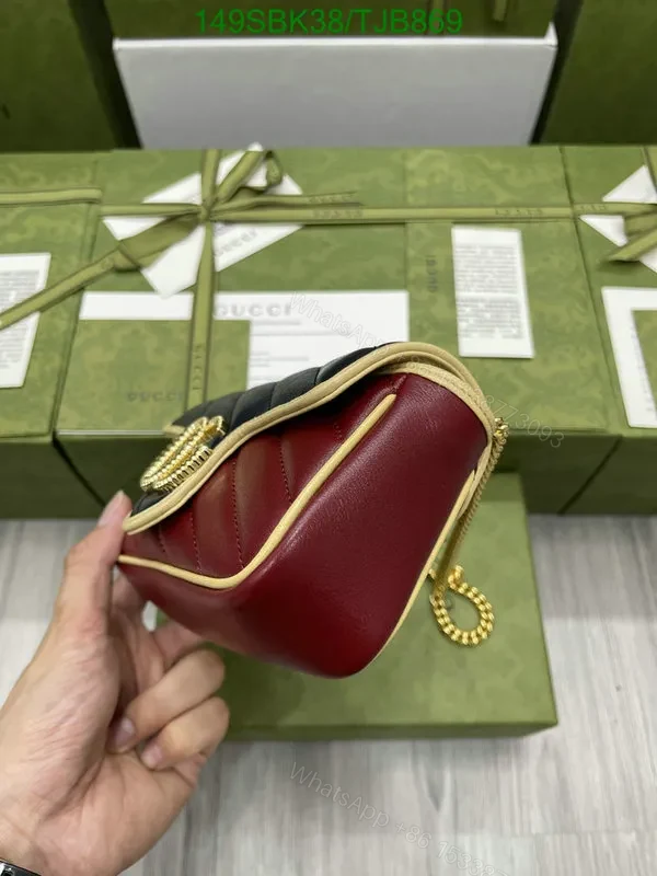 View 14 of Gucci Blue and Red GG Marmont Mini Leather Shoulder Bag featuring Textured Torchon Double G AS474