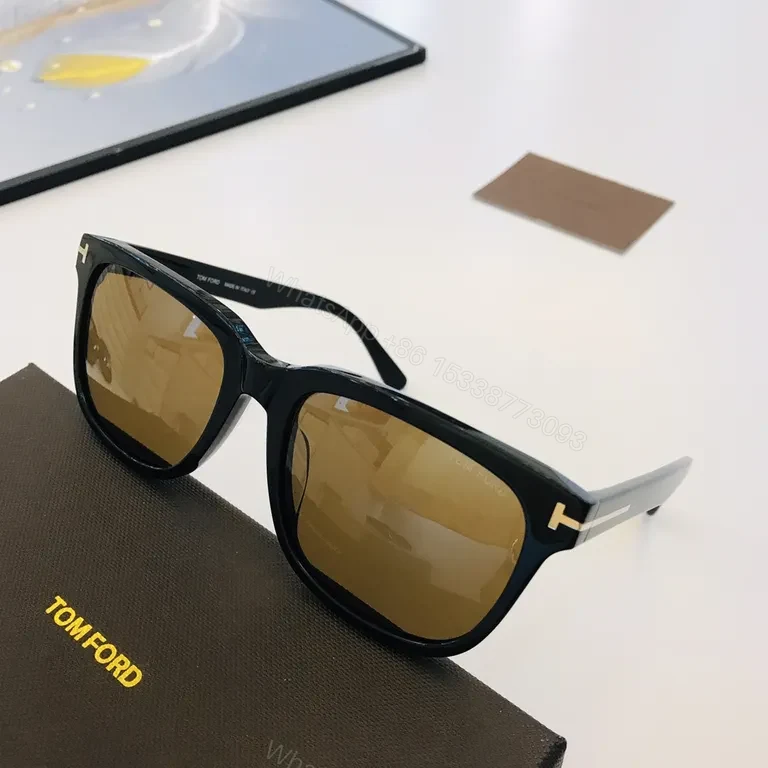 View 8 of Bold Black Acetate Sunglasses - Amber Lenses, Tom Ford Style