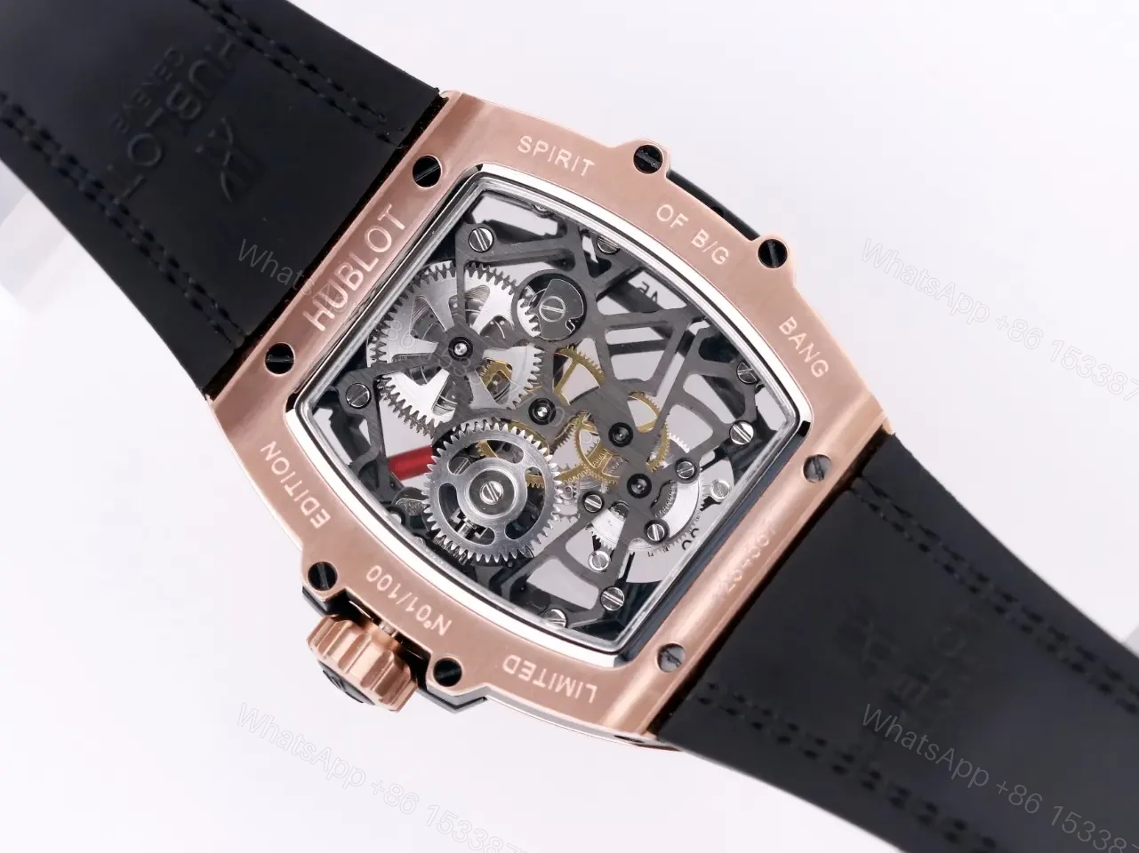 View 5 of Hublot Masterpiece Series 906 Tourbillon Watch Rose Gold/Platinum Black Leather Strap with Red Accents Sapphire Crystal