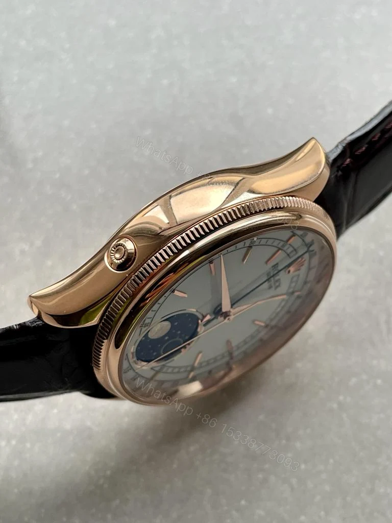 View 12 of Rolex Cellini Moonphase 50535 RG White Dial on Leather Strap Asia 3195 Mod