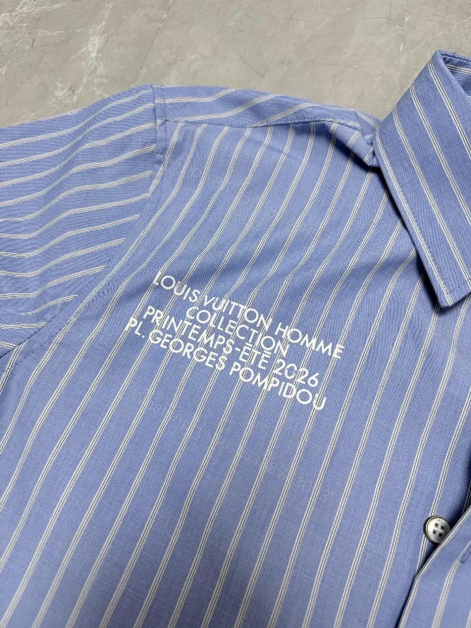 View 11 of Light-Blue Striped Shirt with Modern Accents, Cotton Blend, Short-Sleeve, Premium Comfort