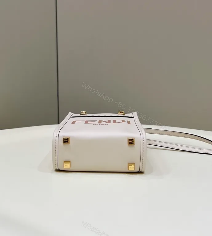 View 9 of Fendi Mini Tote: White Leather with Tortoiseshell Handle