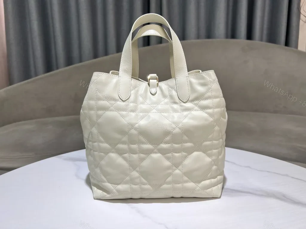 View 9 of Chic Quilted Tote with Gold-Dior Charm â€“ Structured Luxury Tote