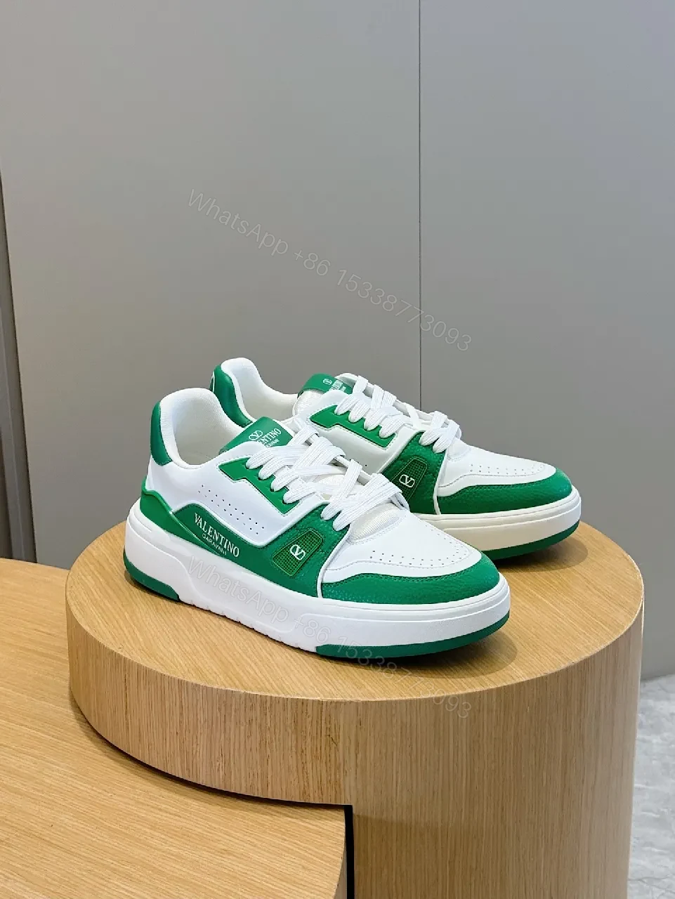 View 8 of Green & White Leather Sneakers | Luxury Casual Comfort