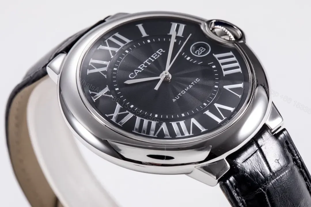 View 6 of Cartier Ballon Bleu 42mm Stainless Steel Automatic Watch with Black Dial and Black Alligator Leather Strap