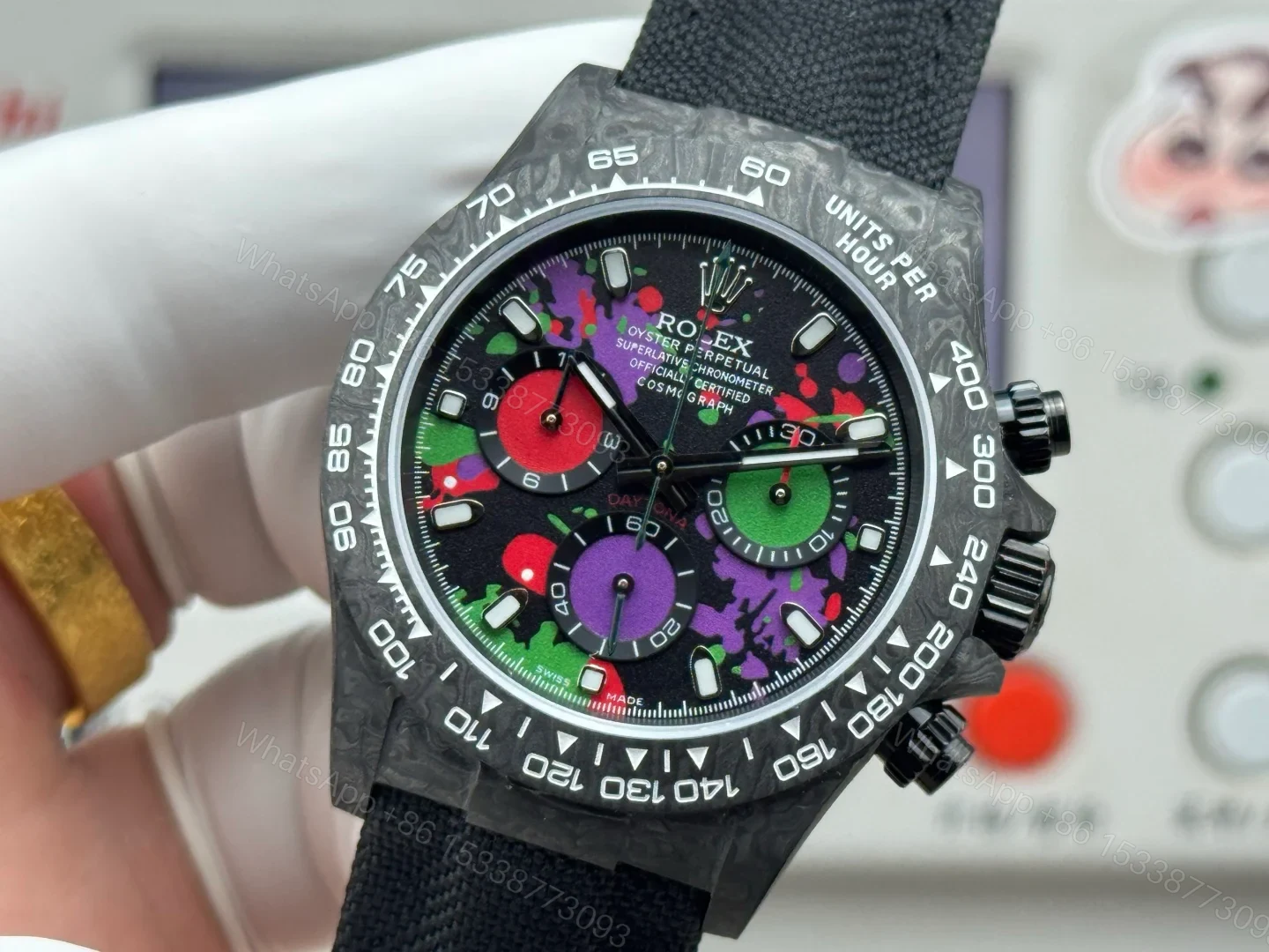 View 5 of Rolex Daytona Carbon Fiber Joker Replica 40MM Premium Black Fabric Strap Custom Edition RG-ROLEX-DAYTONA-BLACK-CARBON-FIBER