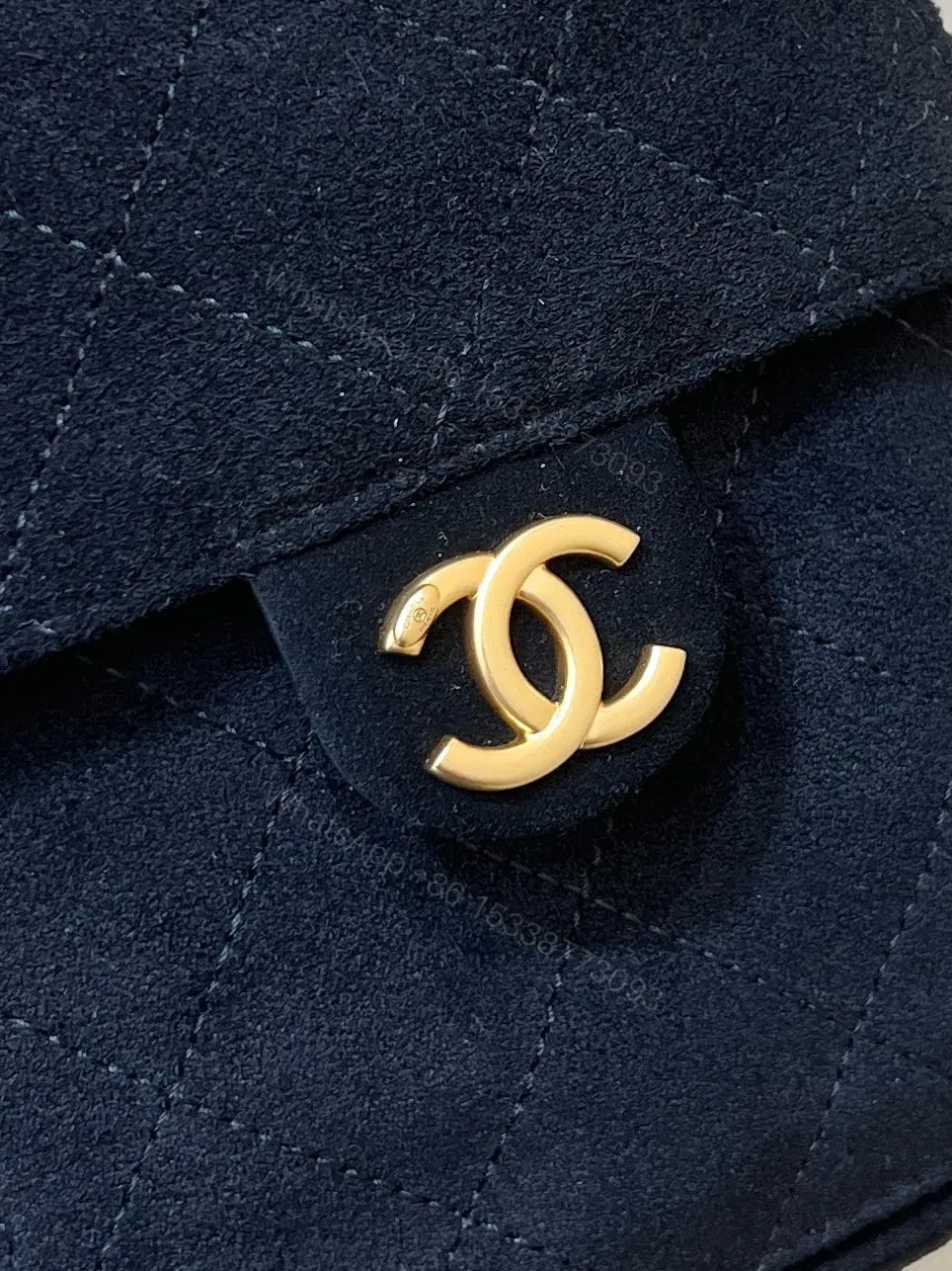View 8 of CHANEL 25 HANDBAG 30 IN BLACK SUEDE GOLD HARDWARE