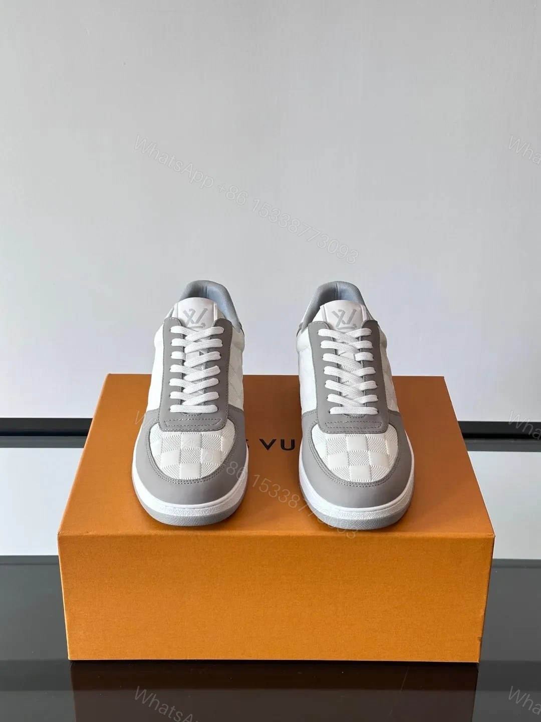 View 2 of LV Men White And Gray Leather Sneakers