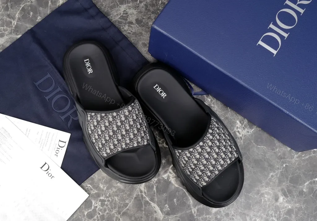 Patterned Dior Slide Sandals: Monogram Jacquard, Cushioned Comfort — view 1