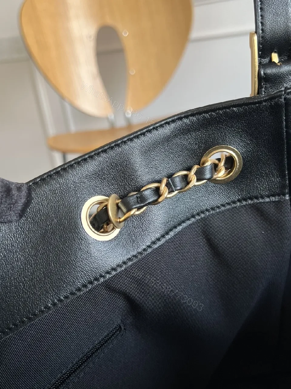 View 10 of Quilted Grand Tote: Black Leatherette, Gold Hardware, Luxury