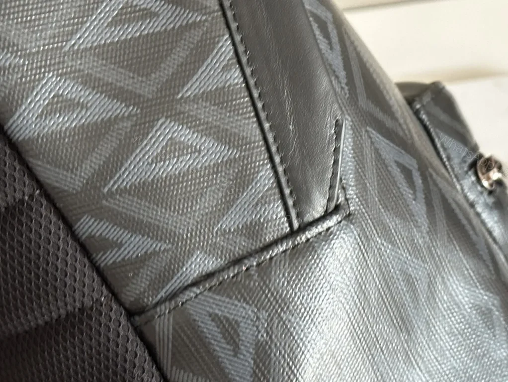 View 3 of Geometric Charcoal Dior-Style Backpack with Premium Leather Trim