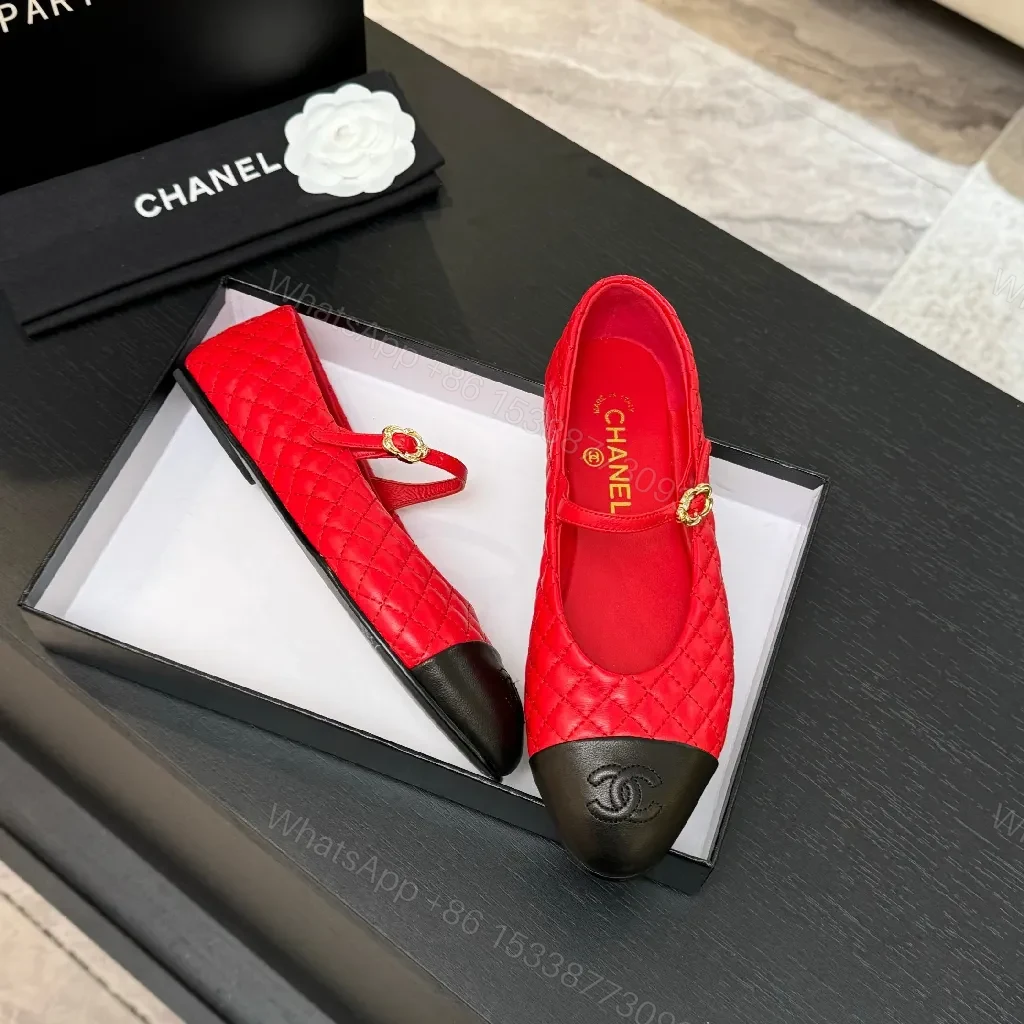 View 8 of Red Quilted Flats with Signature Hardware (No Brand)