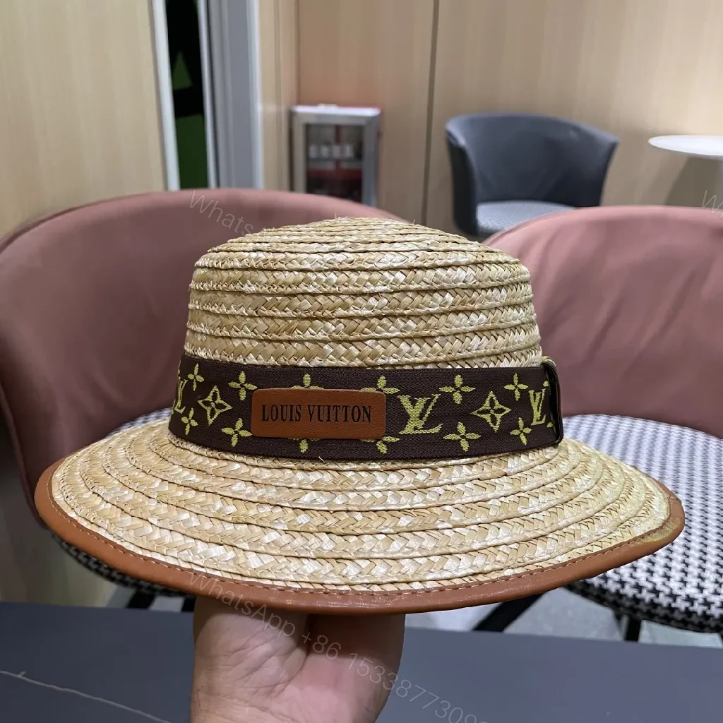 View 10 of Natural Straw Panama Hat with LV-Inspired Band Sun-Ready Luxury