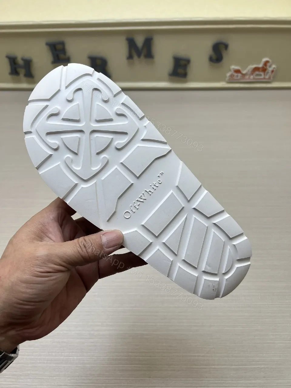 View 8 of White Slide Sandals: Gold-Embroidered Logo, Luxe Minimalist Comfort