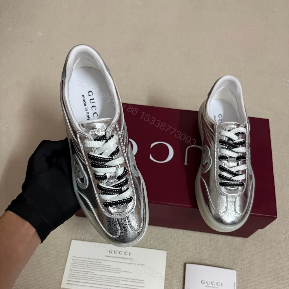 View 4 of Gucci Women G75 Sneaker Silver Textured