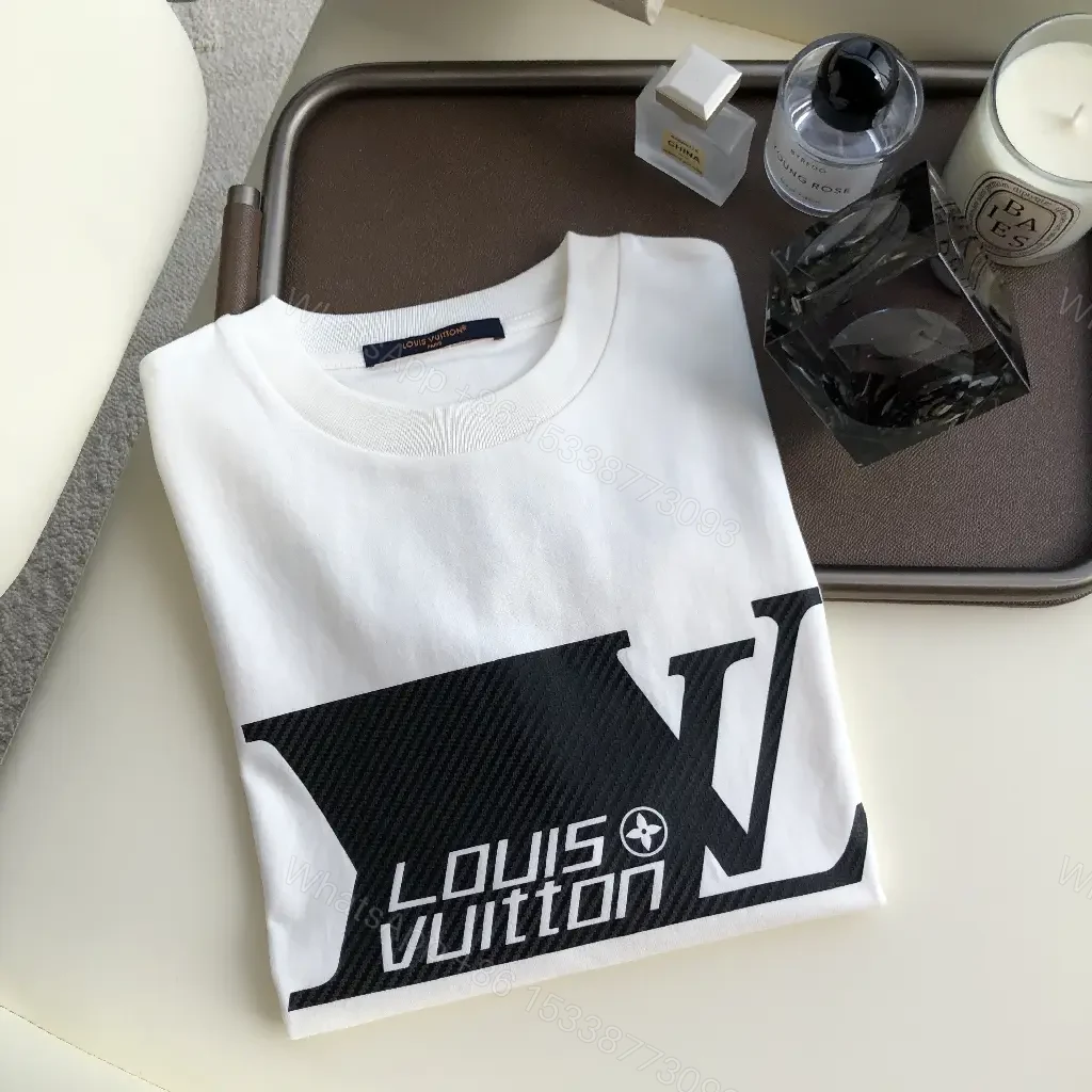 View 6 of White Cotton Tee, LV-Inspired Graphic, Premium Streetwear Essential