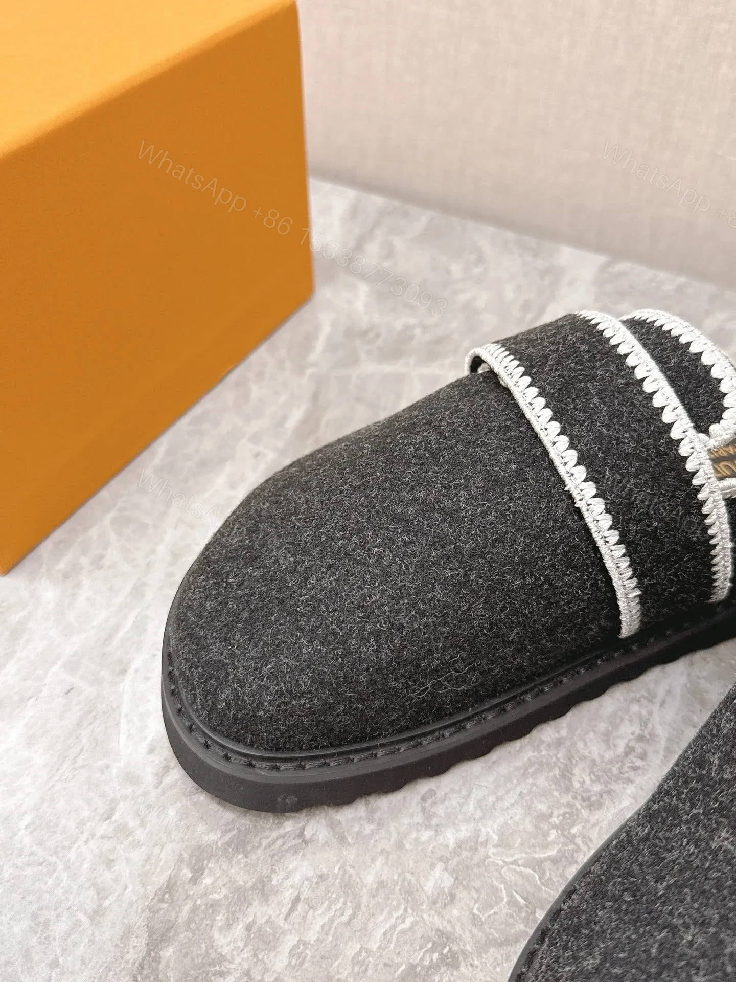 View 2 of LV Women Black Felt Leather Trim Mules