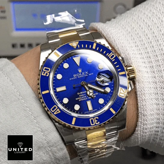 View 5 of Rolex Submariner Date Two Tone Blue Dial 16613 Replica