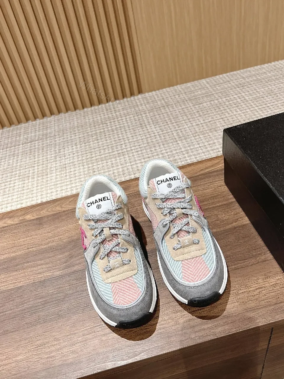 View 3 of Pastel Mesh & Leather Luxury Runner with Subtle Logo Details
