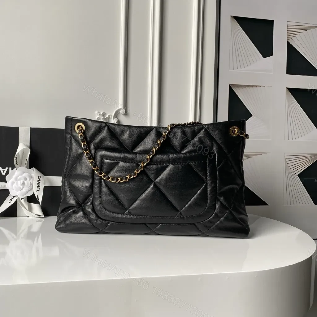 View 7 of Quilted Black Shoulder Bag: Luxe Structured Style, Gold Hardware