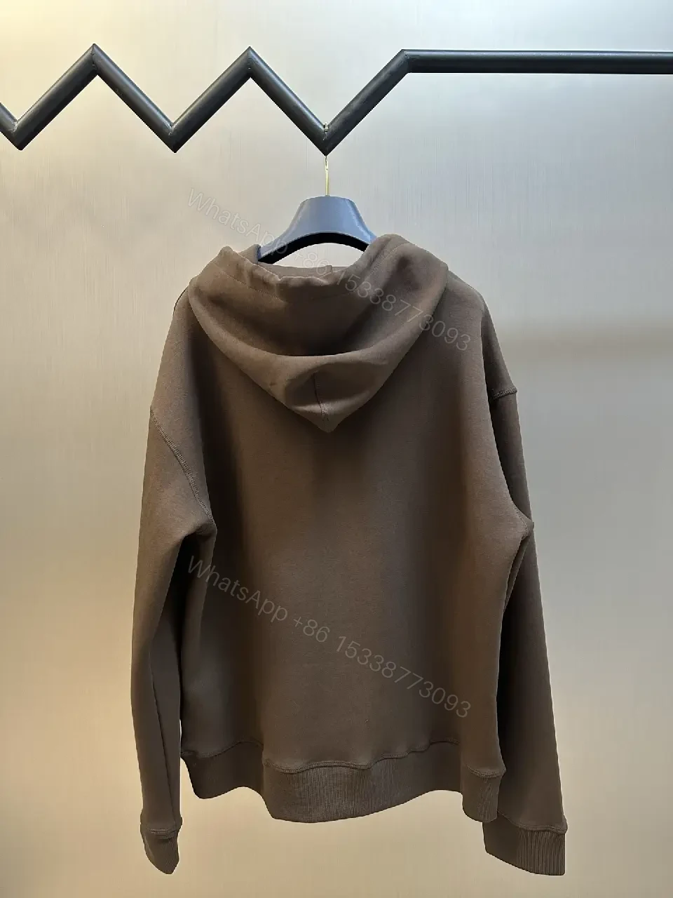 View 7 of Chocolate Cotton Hoodie: Luxe Hardware Minimalist Logo Style Hoodie