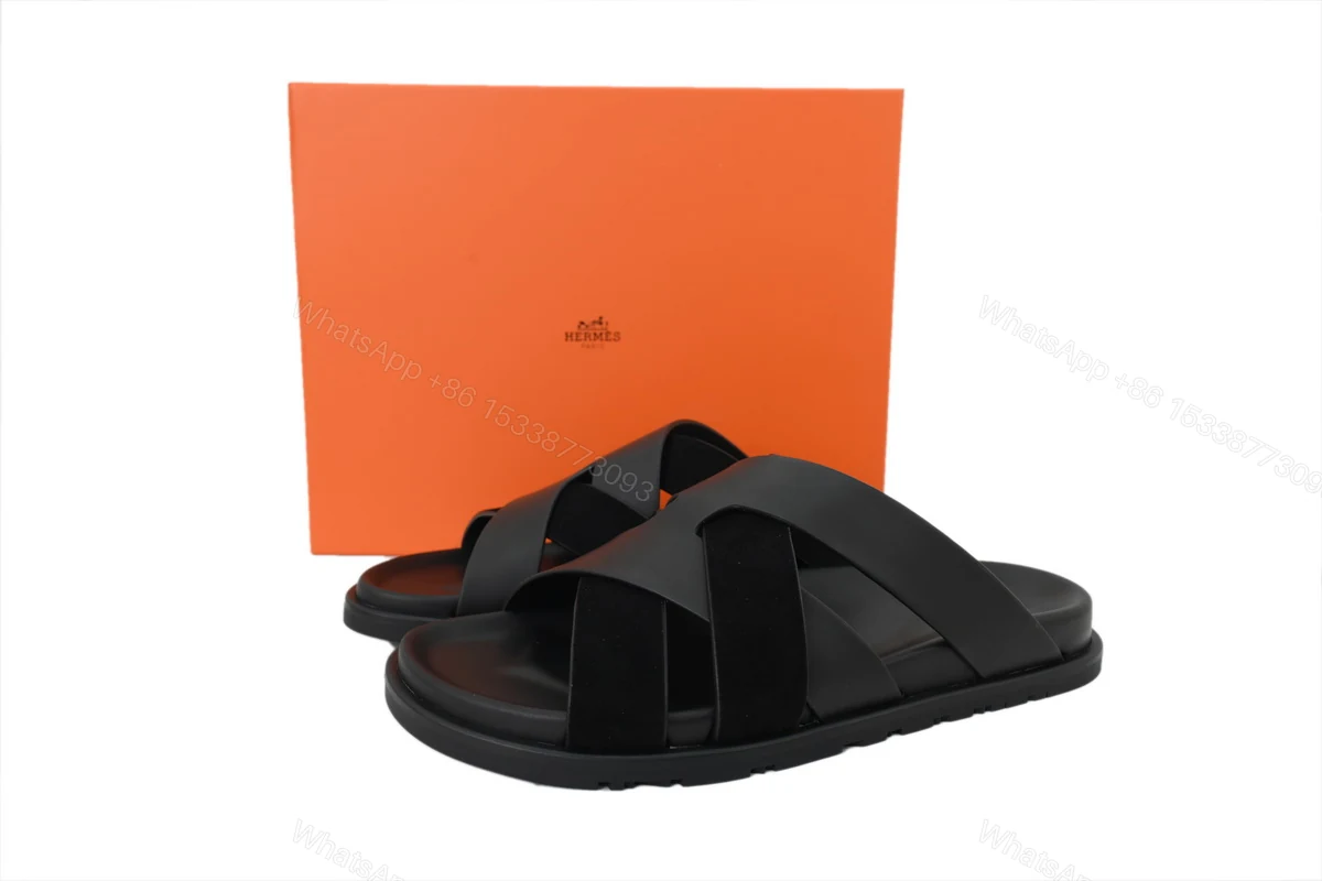 View 8 of HERMES Black Cross Strap Slides