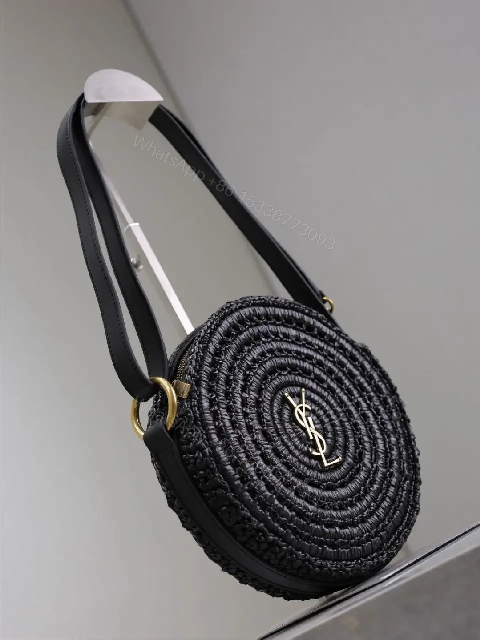 View 9 of Black Straw Circle Bag - Handwoven, Compact, Luxe, Everyday-Ready