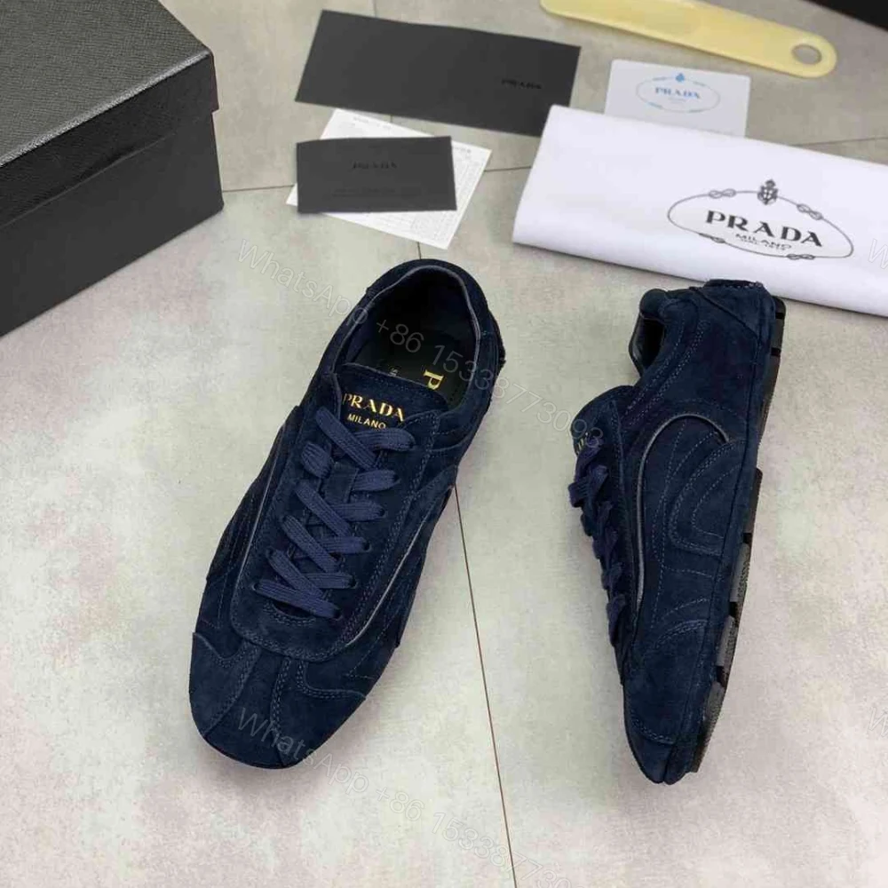 View 4 of Prada Montecarlo Re Edition 2005 Suede Sneakers Navy