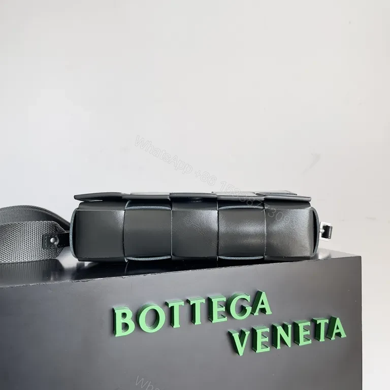 View 7 of Structured Leather Bottega-Style Grid Crossbody Bag