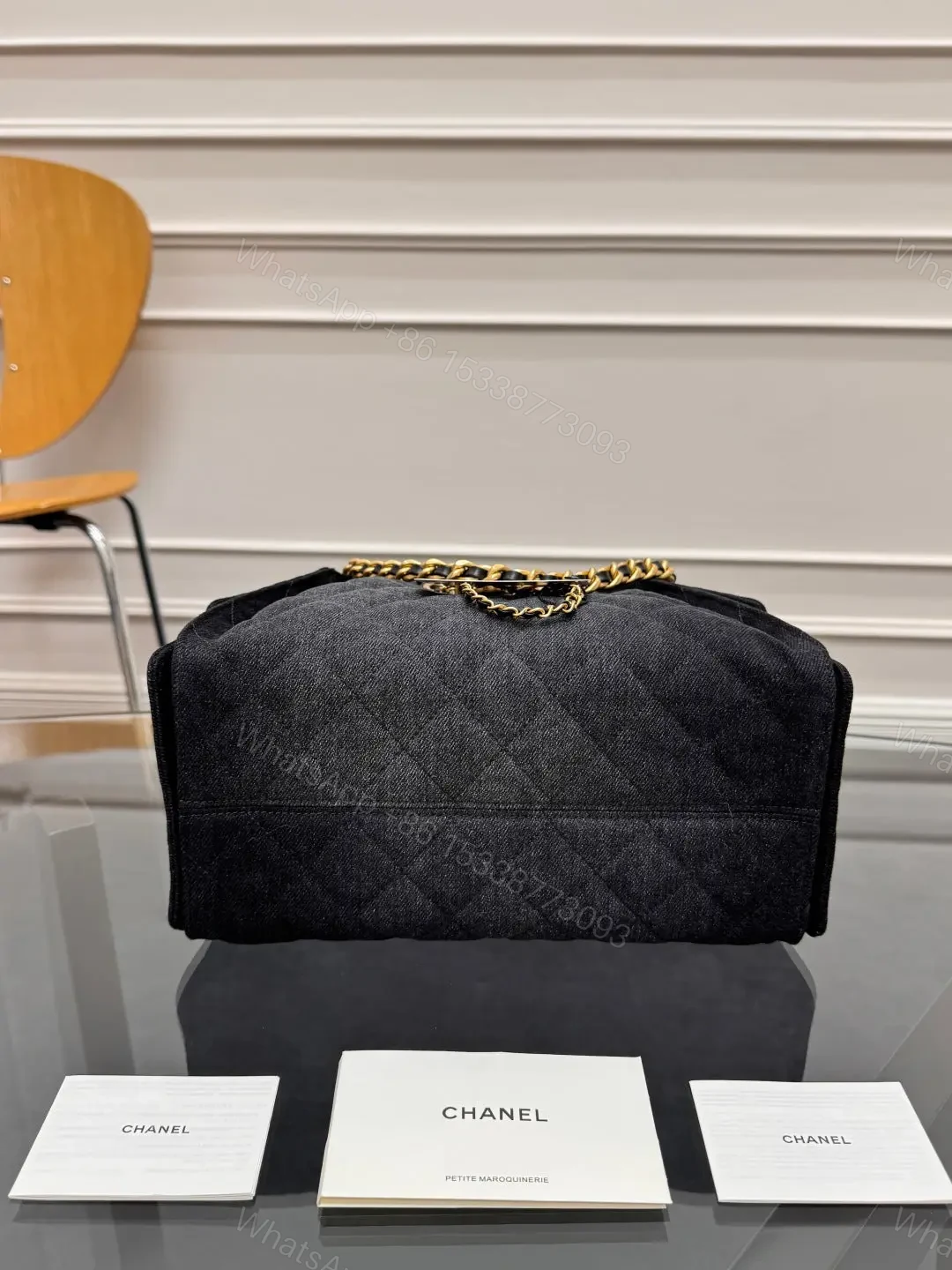 View 3 of CHANEL 25 Small IN BLACK-GRAY DENIM WITH GOLD HARDWARE