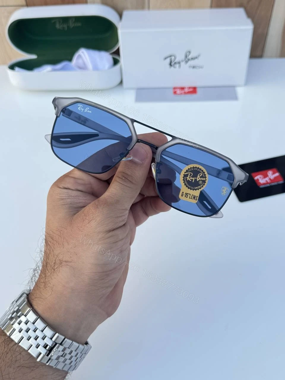 View 3 of First Copy RayBan 04 Grey Blue Sunglasses