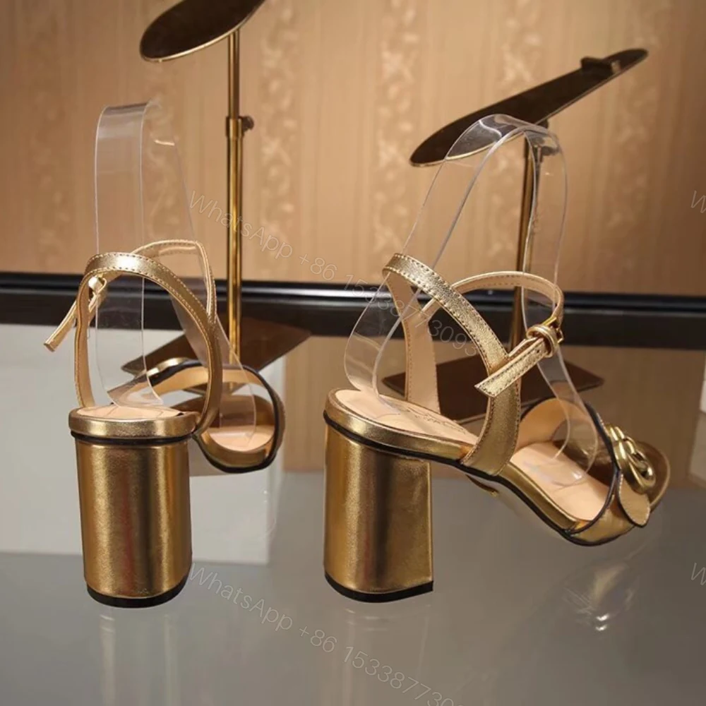 View 3 of Gucci Gold Metallic Laminate Mid Heel Sandal 453379