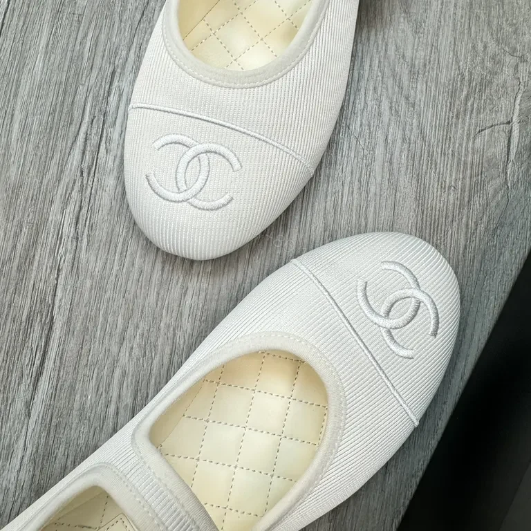 View 2 of White Quilted Leather-Look Ballet Flats with Gold Buckle Comfort