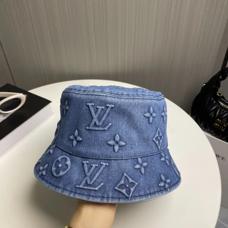 View 3 of Denim LV Monogram Bucket Hat â€” Modern Luxe, All-Day Style